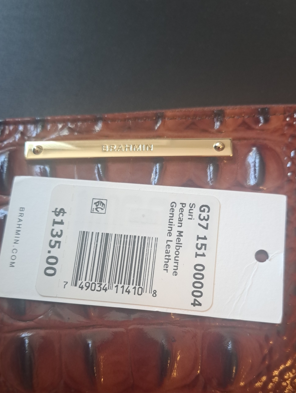 Brown Croc-Embossed Zip Wallet with Gold Plate - Picture 8 of 8